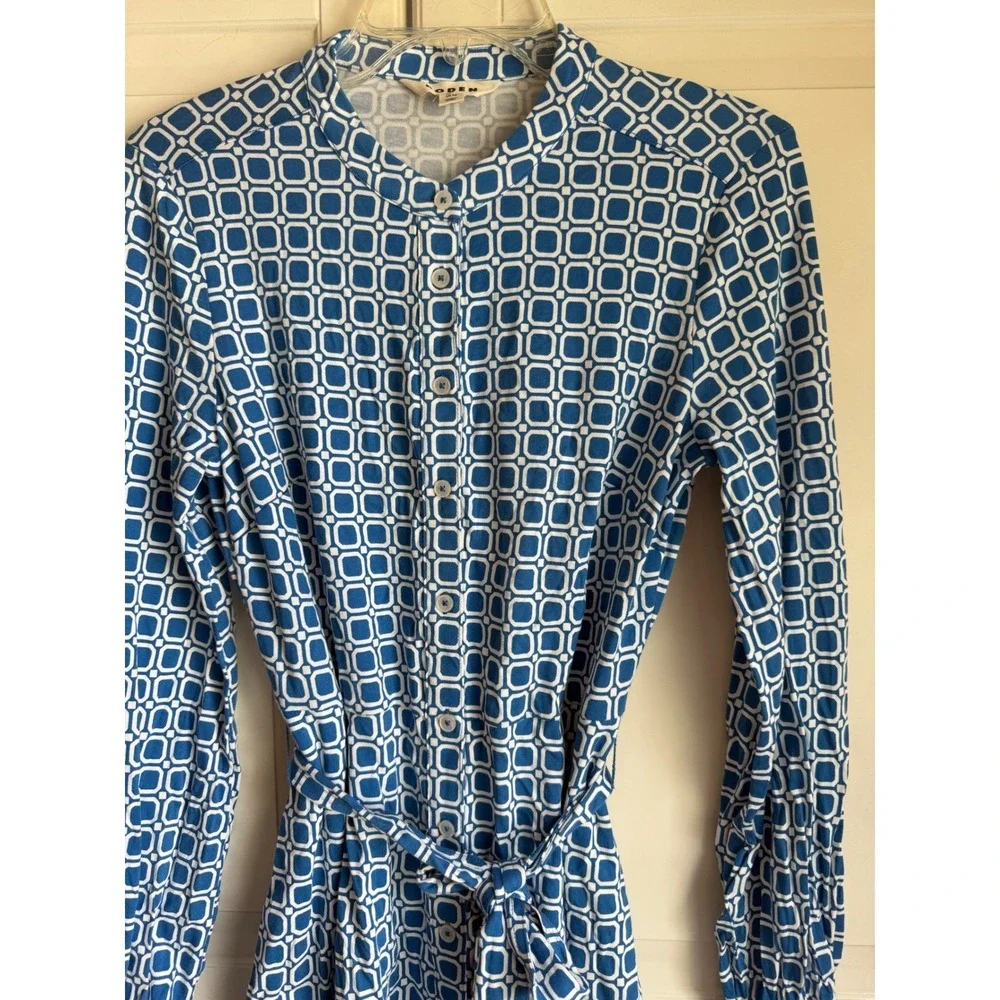 Boden Blue‎ White Julia Geometric Print Shirt Dress Long Sleeve US 4R